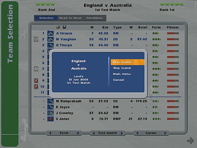 International Cricket Captain: The Ashes 2005 - PC Screen