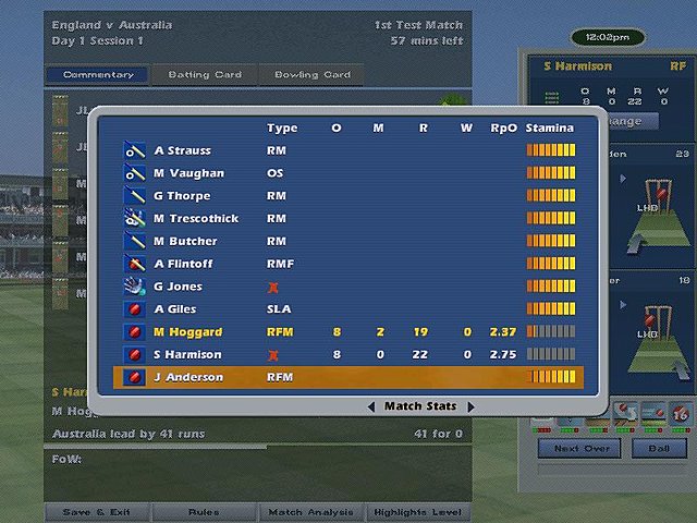 International Cricket Captain: The Ashes 2005 - PC Screen