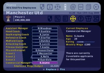 LMA Manager 2001 - PlayStation Screen