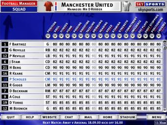 Sky Sports Football Manager - PC Screen